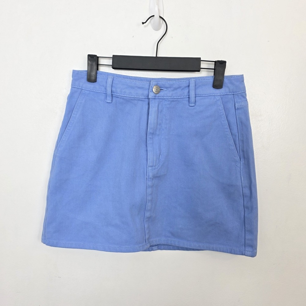 Obey Blue Denim A-Line Streetwear Summer Going Out Cute Mini Skirt Size 26‎